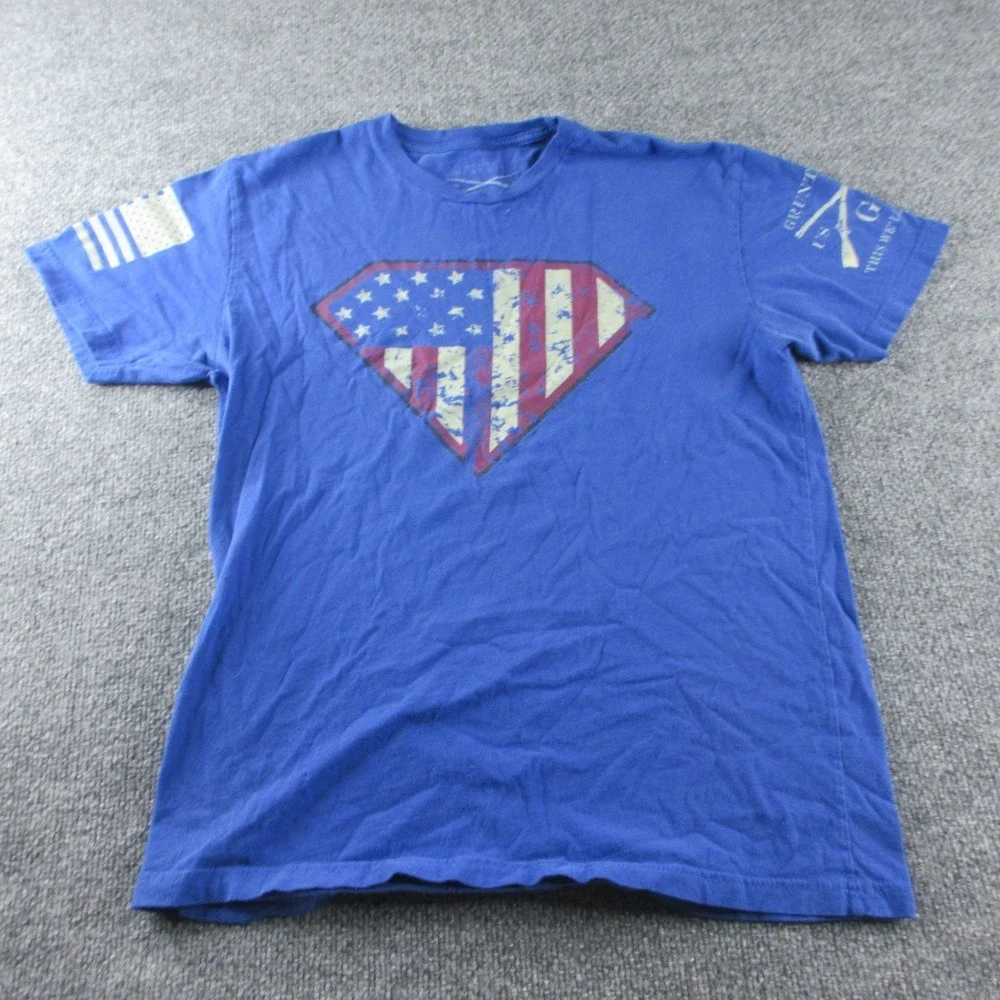 Grunt Style Shirt Mens M Blue Graphic American Flag Patriotic Short Sleeve